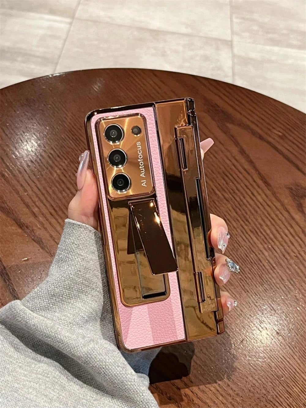 Samsung Galaxy Z Fold Series Elegant Plating Leather Stand Case