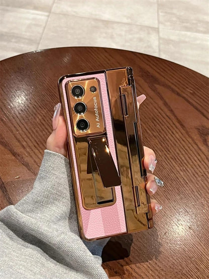 Samsung Galaxy Z Fold Series Elegant Plating Leather Stand Case
